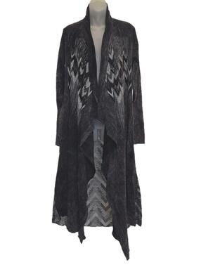 Vocal Be Vocal Chevron Studded Mixed Media Duster Cardigan L Black Gray USA
